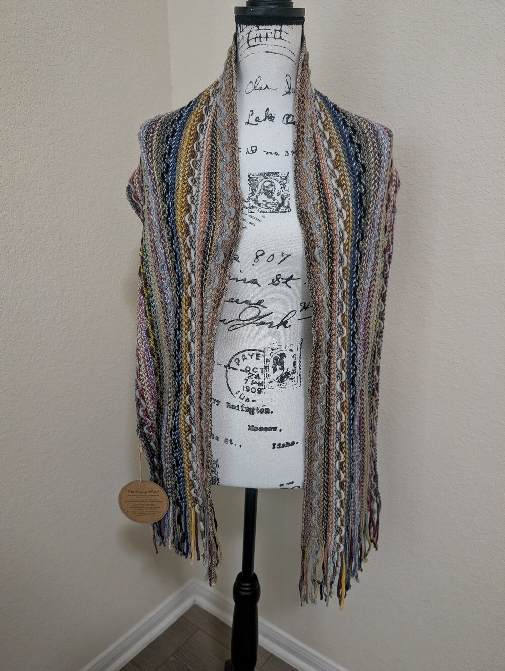 NWT•Fashion by Mirabeau Giving Scarf Multicolor Striped Fringe Reclaimed Yarn